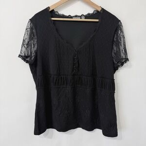 Apt 9 Lace Overlay Empire Waist Top Size 2X Black Stretch Dark Romantic Gothic